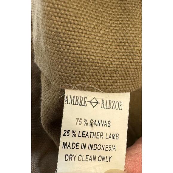 EUC Ambre Babzoe Canvas  Lamb Leather Tote Bag Braided Leather Straps Brown Gray - Picture 10 of 12